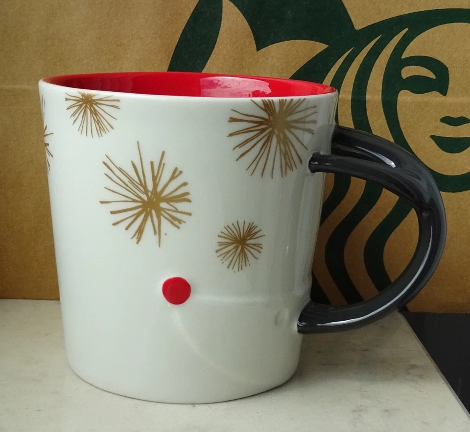 Starbucks Mug Tasse Becher Weihnachten Rentier Sterne mit Geweih Henkel 12oz NEU