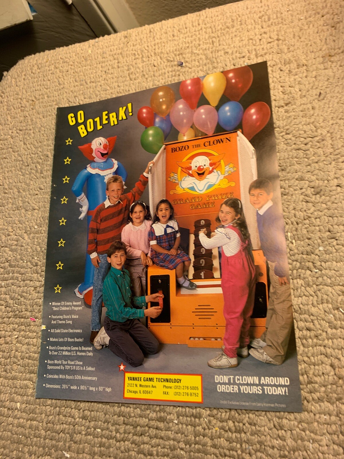 Original 11- 8.5'' Bozo The Clown Yankee 1989 ARCADE GAME FLYER | eBay