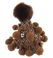 ❤️Ręcznie robiona❤️Miniaturowy trójkątny kapelusz Fascynator Klips do włosów - brązowy pompon, złote koraliki