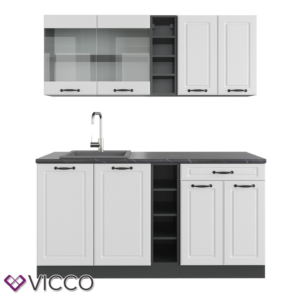 Bloc Cuisine Kitchenette Vicco Fame-Line Rustique 140 Cm - Anthracite/Blanc