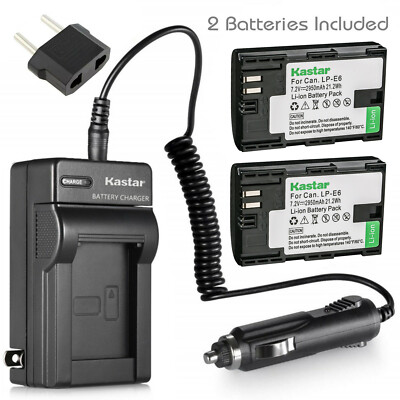 Kastar Battery 2-Pack + Charger for Canon LP-E6 LP-E6N EOS 6D Mark II, 7D SV M2