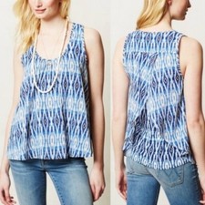 Meadow Rue Anthropologie Indigo Blue Ikat Swing Sleeveless Tank Merlon Top XS