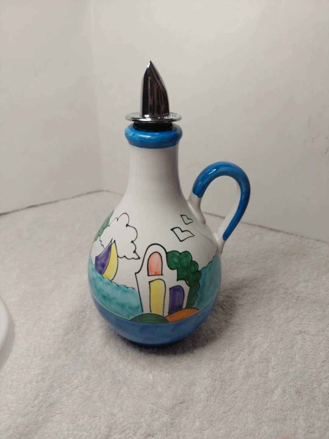 Vintage Daedalus Vietri Italy Hand Painted Porcelain Jug Oil Jar Decor