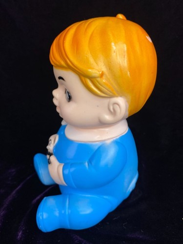 Vintage 1967 Sanitoy Uneeda Rubber Baby Boy Softee Squeaky Doll With Panda - Picture 2 of 11