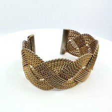 Vintage Gold Tone Braided Mesh Cuff Bracelet Woven Knot Chunky Statement Boho
