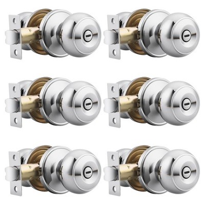 Probrico Interior Door Knobs, Polished Chrome Lock, Bedroom Privacy Handles, 6