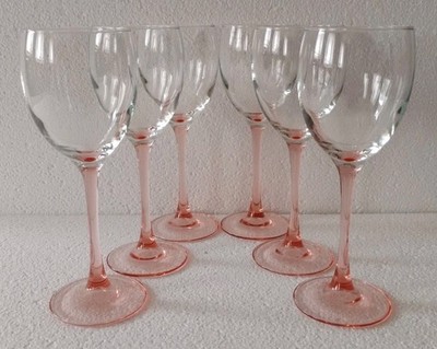 6 Luminarc Weingläser Weißwein Gläser - Rosa Rosalin Stiel - 80er/90er Jahre