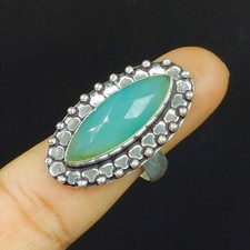 Natural Aqua chalcedony Gemstone 925 Sterling Silver Proposal Ring For Gift