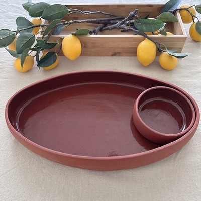 VTG Bortner & Bortner LTD Terra Cotta Glazed Chip & Dip 15'' Serving Platter USA