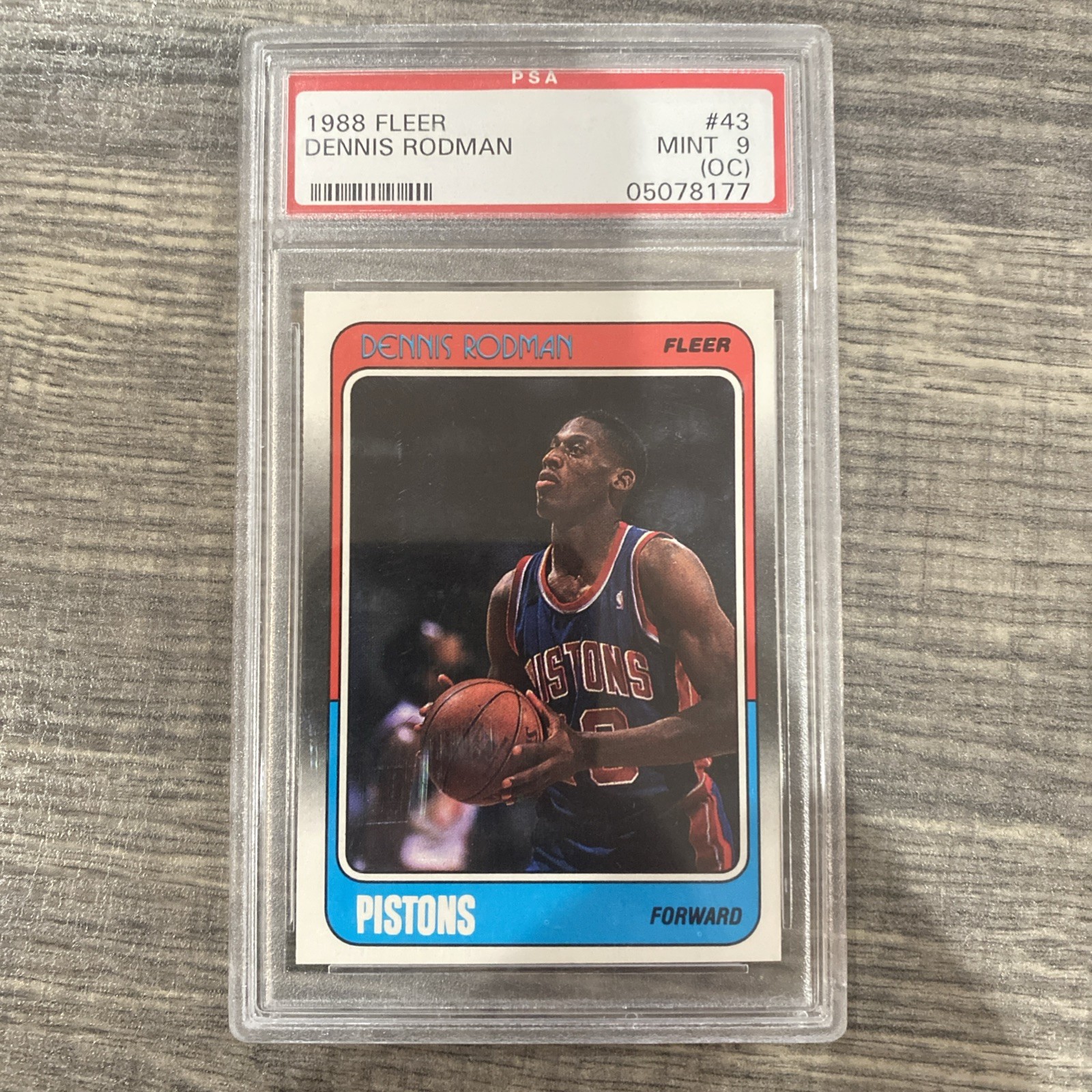 1988-89 Fleer Dennis Rodman Rookie RC #43 PSA 9 HOF Detroit Pistons Basketball