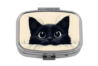 Black Cat Metal Pill Box Rectangular New