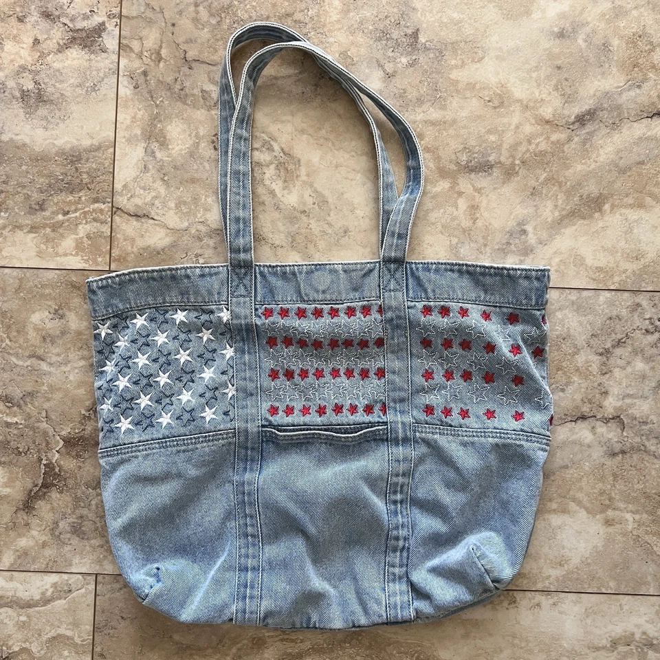 DG2 by Diane Gilman American Flag July 4th Tote Bag Cotton Denim Jean Style - Image 4 of 4