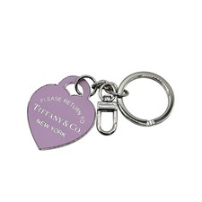 Tiffany  Co. Leather Inlaid Heart Key Ring Silver Metal Made in USA