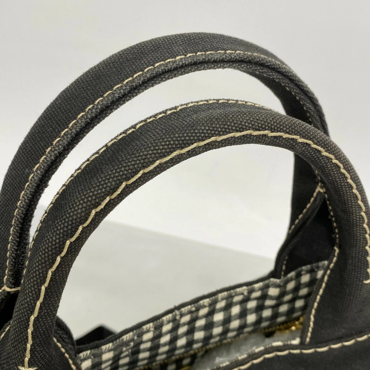 Prada Canapa 2way Tote Bag Black Canvas Gold Trim Vintage Authentic thumbnail 9