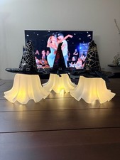 Set of 3 Lighted Halloween Witch Hat Ghost Decor LED Glowing Tabletop