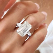 Lab Created Diamond Wedding Ring 14k White Gold Emerald Cut 10 Cart IGI E F VVS