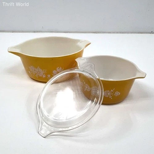 Pyrex Garden Medley 442 Cinderella Bowl Butterfly Gold 472 Casserole & Lid