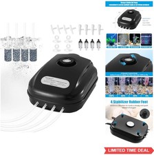 Aquarium Air Pump 300GPH 4 Outlet Adjustable Quiet for 200 Gallon Fish Tank