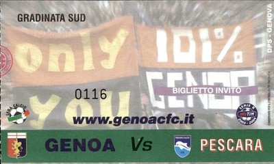 Genoa vs Pescara Serie B Football Invitation Ticket 2003-2004 Gradinate Sud