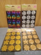 Crafters Square Metallic Puffy Floral Stickers Lot of 4 Packs Gold Accent Flower