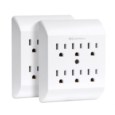 -Listed 6-Outlet Extender Wall Tap Power Strip Plug Multiplier 2 Pk