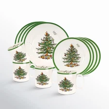 Spode Christmas Tree 12-Piece Dinnerware Set with Plates & Mugs, Service for 4