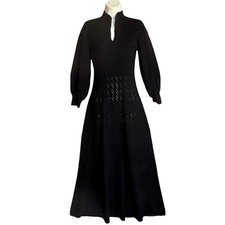 Vintage 70s Picardo Knits Maxi Dress Size S Black Long Sleeve Victorian Gothic