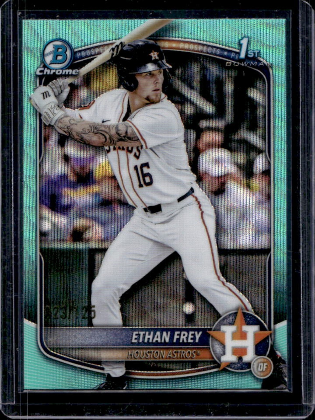 2025 Bowman Draft Ethan Frey Chrome Aqua Wave Refractor 1st #/125 Astros