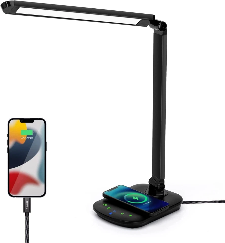 AIGOSTAR LAMPADA LED DA SCRIVANIA CON RICARICA WIRELESS QI E USB PER SMARTPHONE 