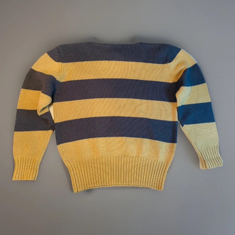 Vintage Merona Sport Wool Sweater XL Blue Yellow Rugby Stripe Hong Kong - Image 2 of 4