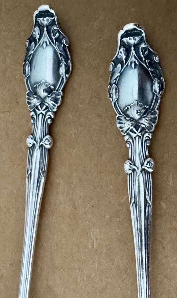 ART NOUVEAU GORHAM VIRGINIANA ESTERLINA 9 3/8” LARGO ENSALADA LECHUGA TENEDOR Y CUCHARA Foto 2 de 4