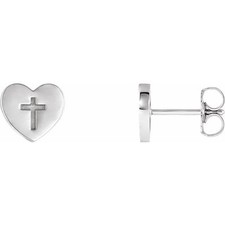 Heart Cross Earrings In 14K White Gold
