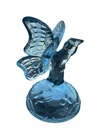 VINTAGE Fenton BLUE GLASS Butterfly On Branch Ring Holder 5" Rare Color PRETTY!