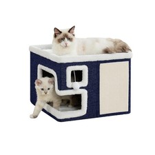 Cat Houses for Indoor Cats, Covered Cat Cave Bed with Scratch Pad and Fluffy ...