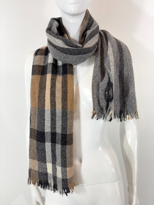 WEEKEND MaxMara Schal Tuch grau kariert kariert Made in Italy Unisex Fransen