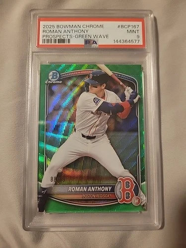 2025 BOWMAN CHROME ROMAN ANTHONY/99  PROSPECTS-GREEN WAVE PSA 9 Bowman Chrome