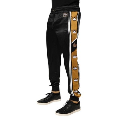 パンツ 00s dolce&gabbana stripe cargo pants DOLCE & GABBANA Pants Black Gold Satin Crown Side Stripe Jogger