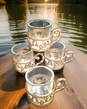 Brass Filigree Metal Tea Cup Holders With Handles India 3w X 1.5t