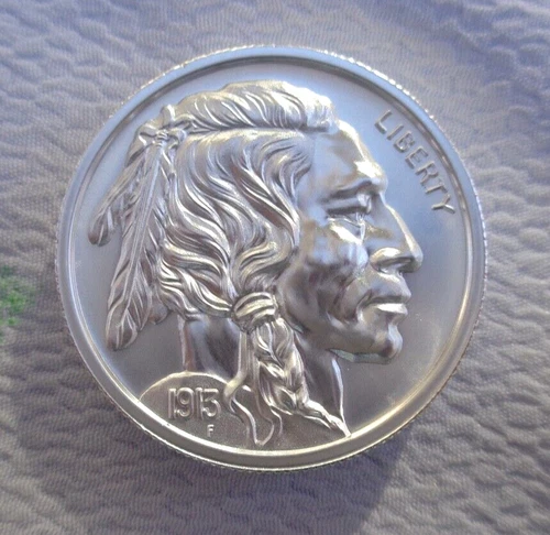 1 oz. 1913 BUFFALO NICKLE coin tribute 30mm fat BU round .999 fine silver