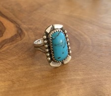 Vtg TURQUOISE Ring Sterling Silver Size 5 Native American Artisan 