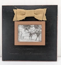 Creative Co-op Wooden Frame Holds 7" x 5" Black Twine Bow Wall Hanging Decor