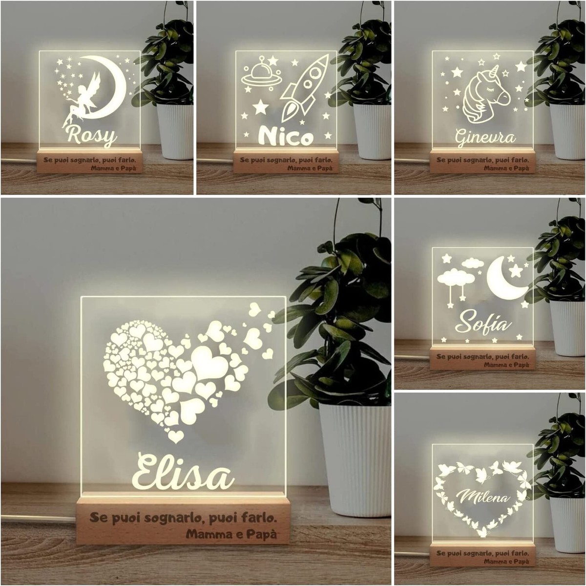 Luce Notturna LED Personalizzata In Acrilico – Con Nome E Foto, Alimentata USB O Batteria, Per Camera Da Letto
