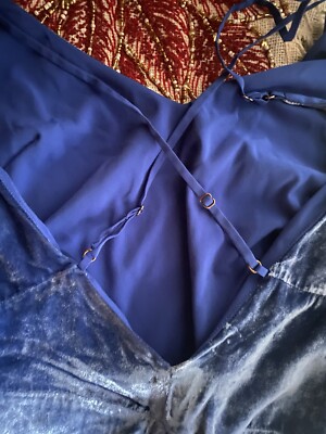 emma stone blue dress Velvet blue dress with baguette embroidery