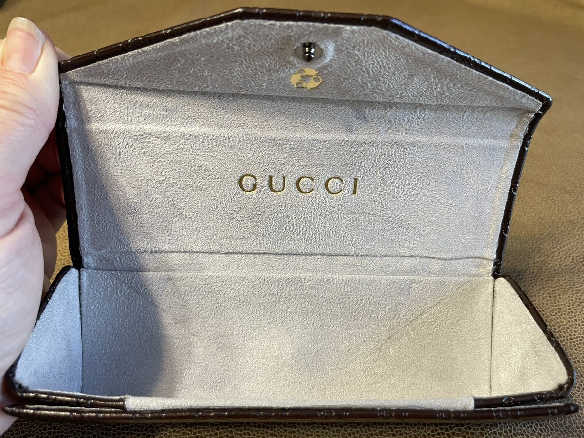 Gucci Brown Leather Triangle Folding Eyeglass and Low Profile Sunglasses Case Gucci Sunglasses Case - Etsy main image 3