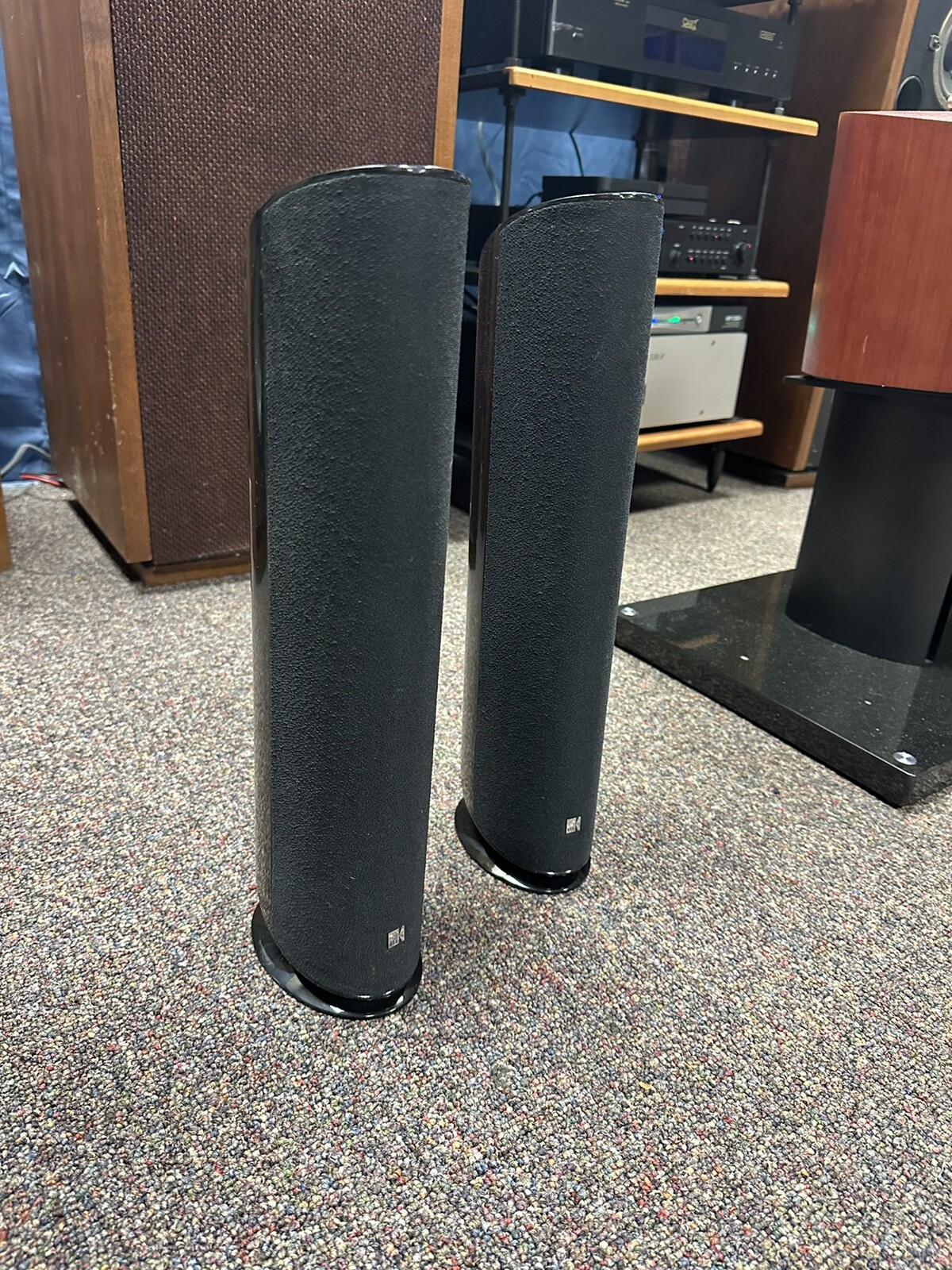 Pair Of Black KEF AUDIO HTS 5001.2 SURROUND SPEAKERS On Stands eBay