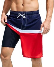 2025 Men's 9" 2-in-1 Swim Trunks Compression Liner Zipper Pockets Quick Dry