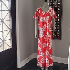 Malihini Hawaii MuMu Vintage Tropical Dress Hibiscus Palm