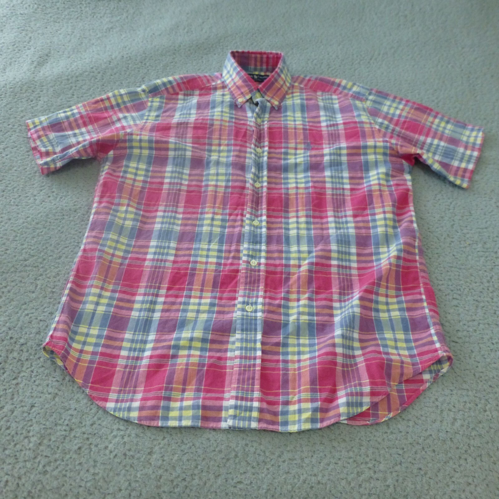Camicia Ralph Lauren uomo media Blake a quadri Madras pony rosa cotone preppy