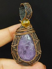 Copper Amethyst Gemstone Copper Wire Wrapped Handmade Jewelry Pendant