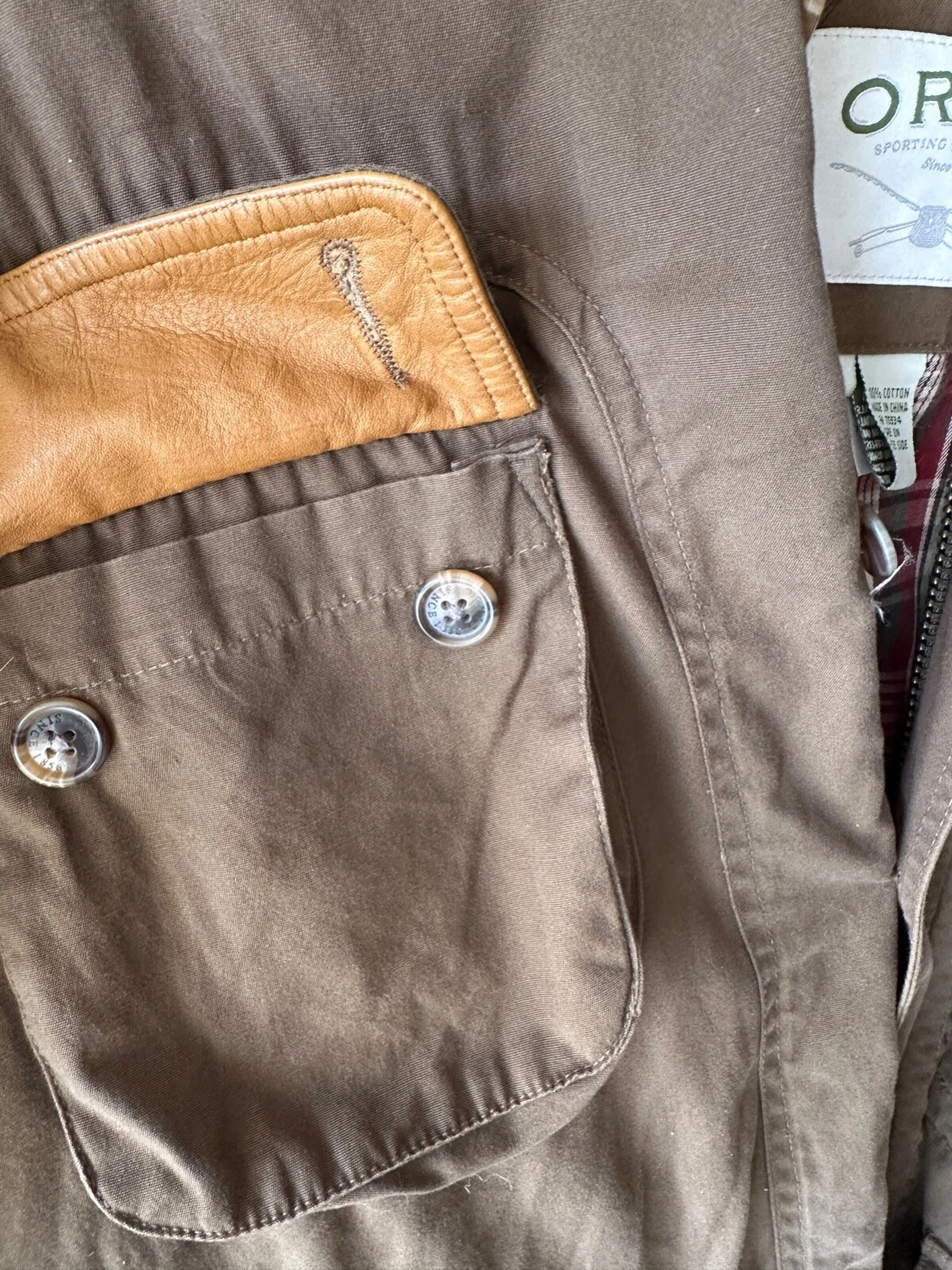 Orvis Flannel Lined Leather Outdoor Field Jacket Shooting Fishing Mens L